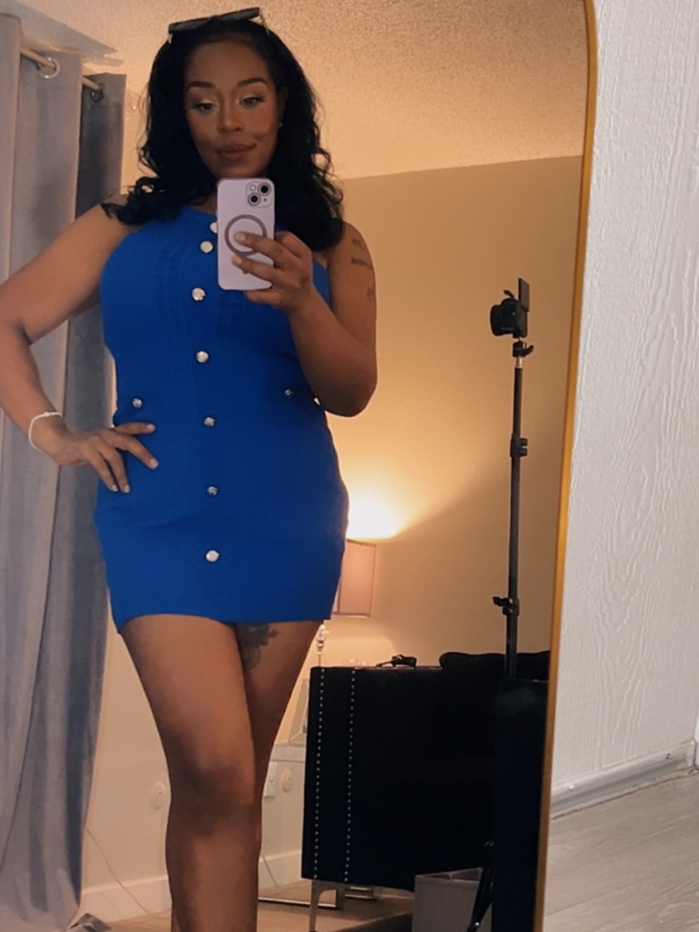 Sleeveless Royal Blue Button-Front Midi Dress
